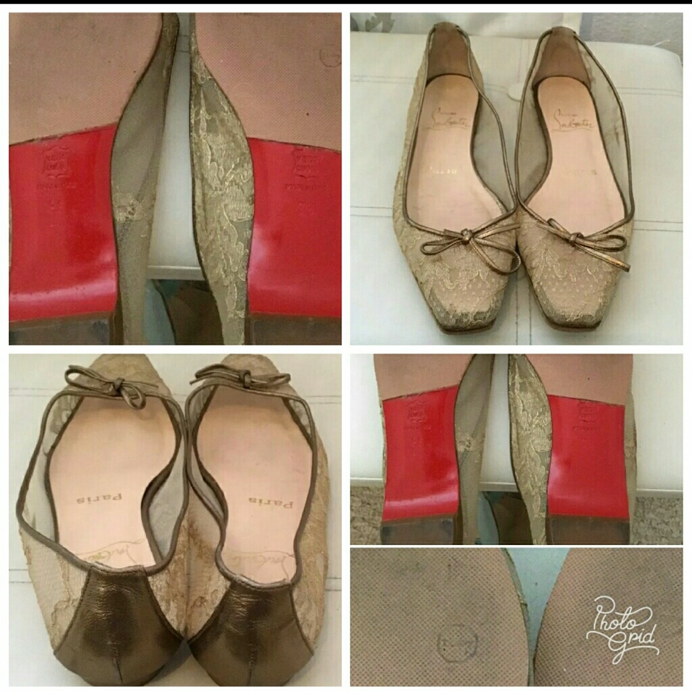 Christian Louboutin red bottom gold lace flats
